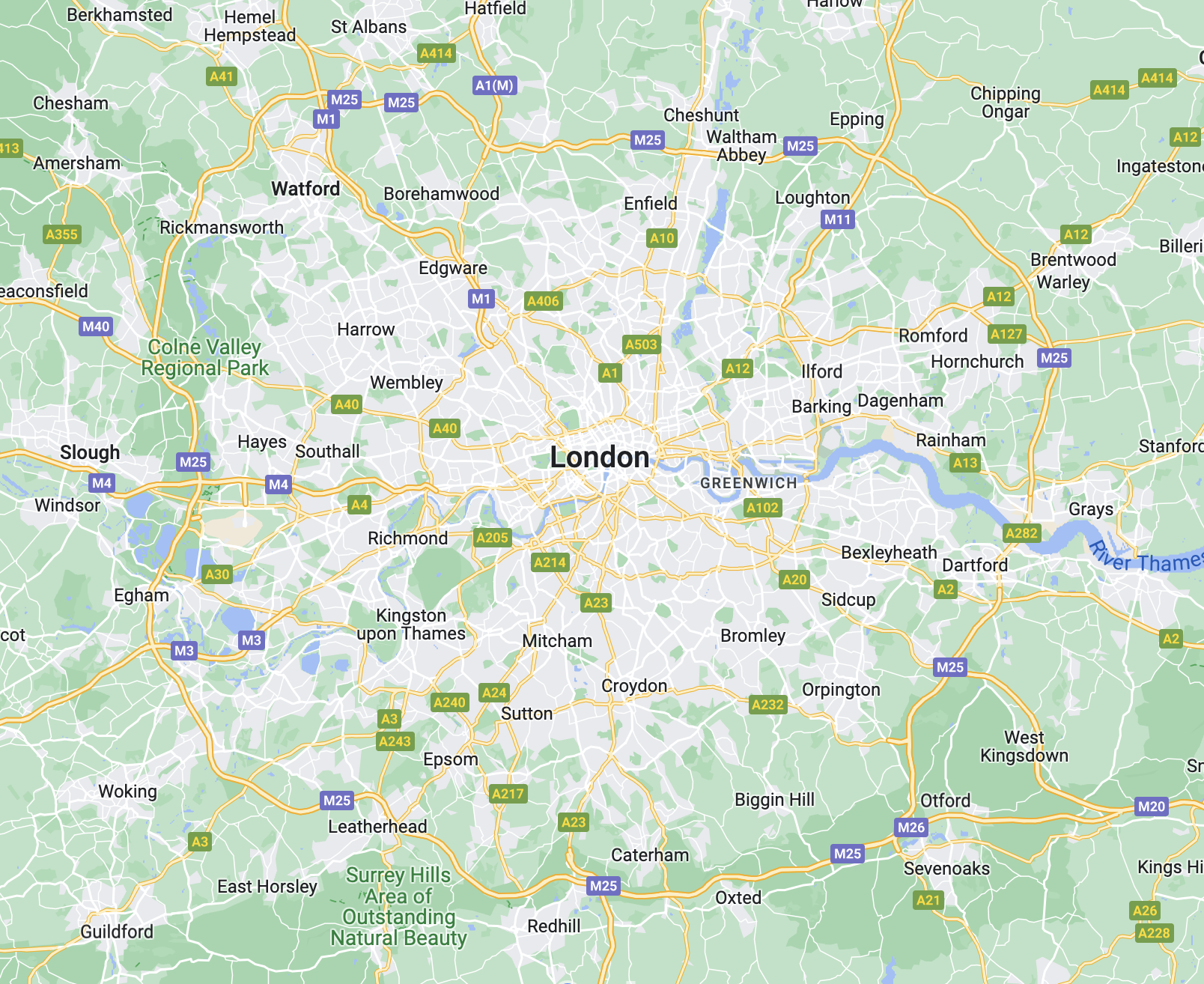 M25 Map, London